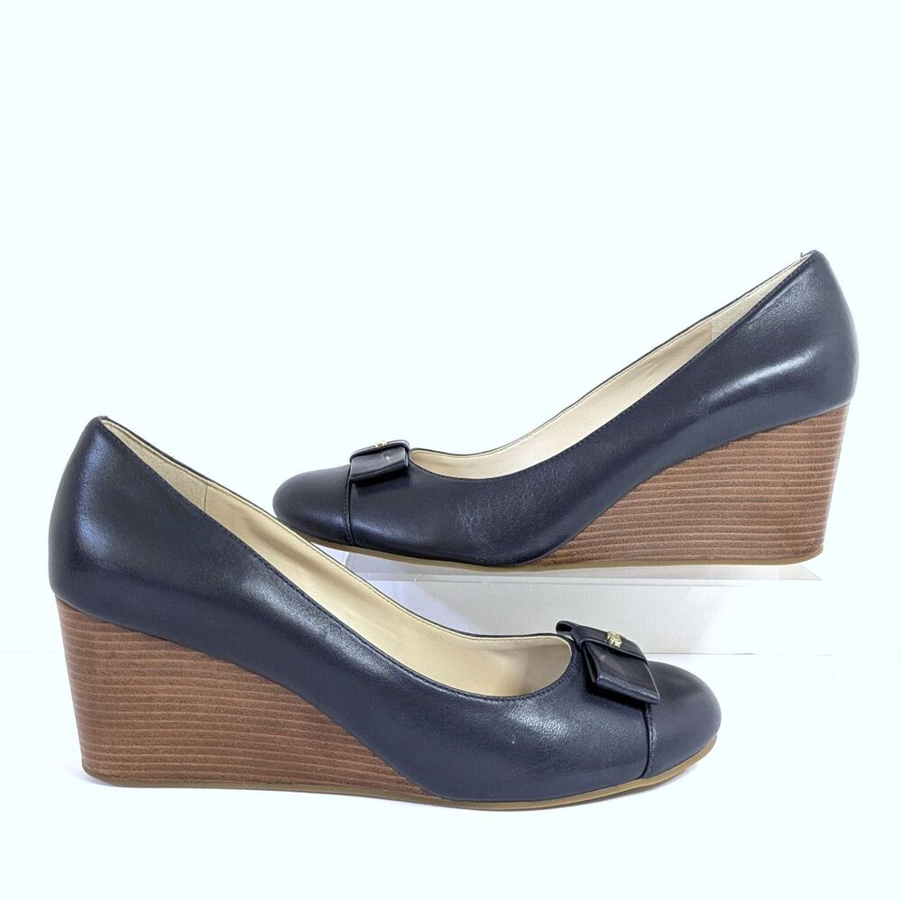 Cole Haan Adair Navy Blue 9B Leather Wedge Heels Pumps W13162 Business Casual - Picture 3 of 14